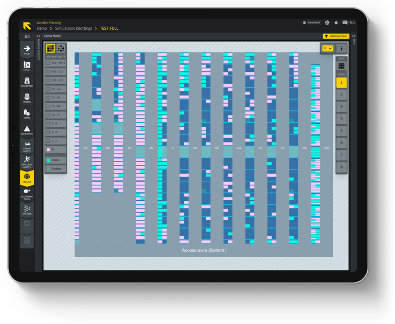 WareBee locations occupancy heatmap with free locations