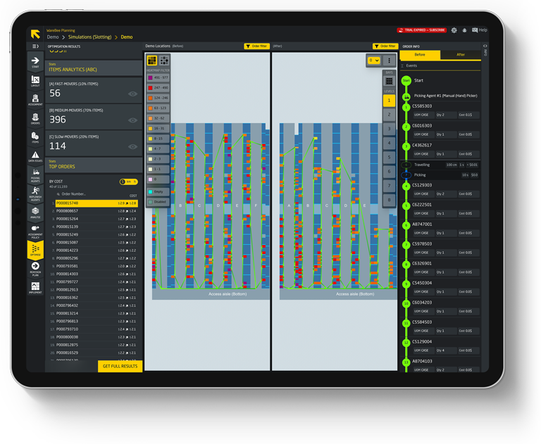 WareBee picking route visualisation and travel distance