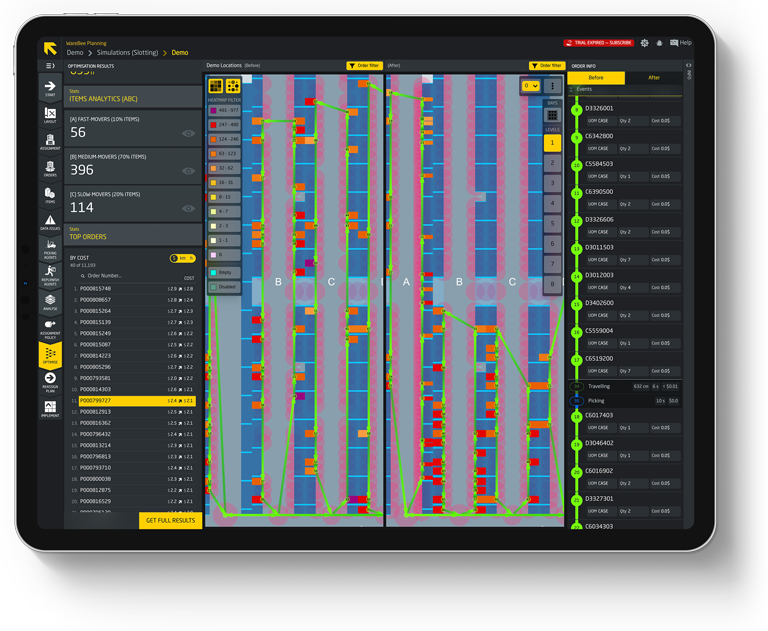 WareBee Digital Twin AI - Warehouse Order Picking path Routing Optimisation, Congestion Optimisation and resloting